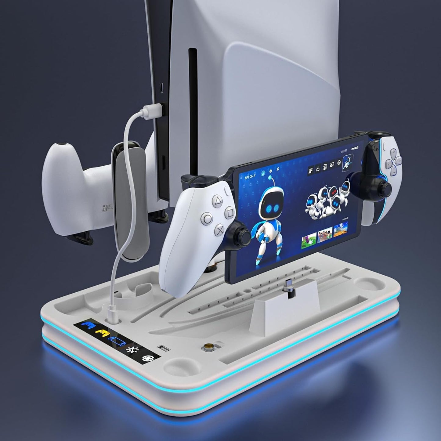 قاعدة تبريد وحامل PS5 Slim مع إضاءة RGB – شاحن يد تحكم بلايستيشن 5 وPS Portal مع شاحن مغناطيسي