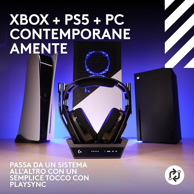 سماعة الألعاب اللاسلكية Astro A50 X LIGHTSPEED + قاعدة الشحن – صوت احترافي PRO-G Graphene، تدعم Xbox Series X|S وPS5 وPC/Mac وبلوتوث